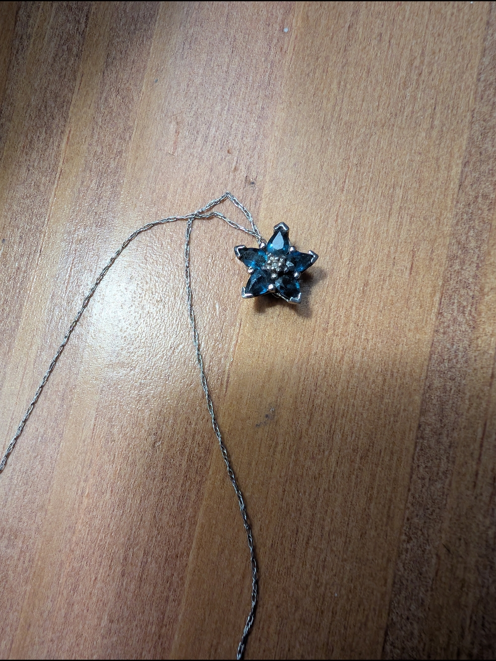 Delicate Sapphire Starburst Pendant Necklace - Silver Tone
